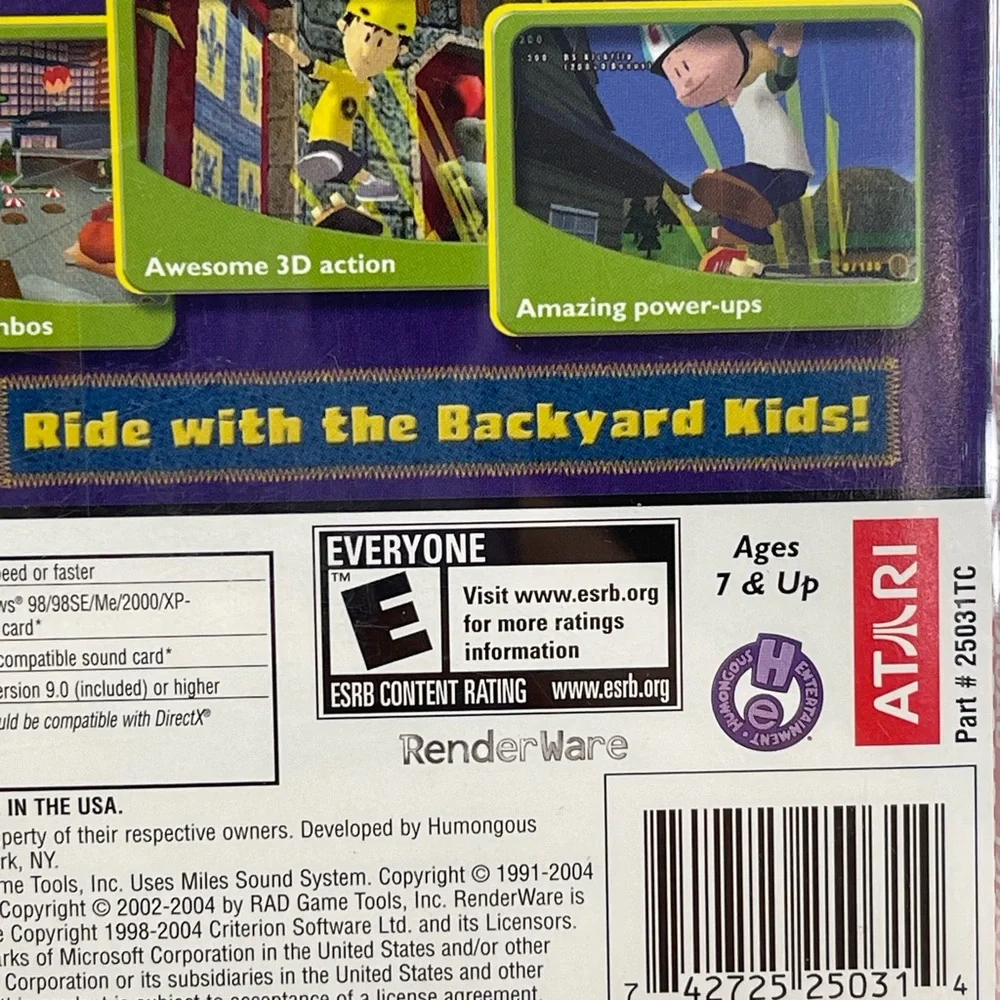 Atari Backyard Skateboarding Pros as Kids Andy McDonald PC CD-ROM Game Y2K VTG